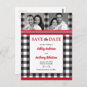 Carte Postale Photo Rustic Buffalo Plaid Mariage Date de sauvega (Devant / Derrière)