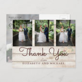 Carte Postale Photo Rustic Wood Floral Mariage Moderne Merci (Devant / Derrière)