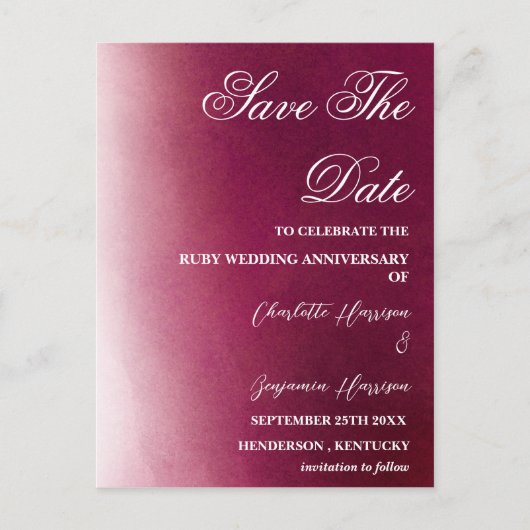 Carte Postale Photo Save the Date 40th Ruby Mariage Anniversaire (Devant)