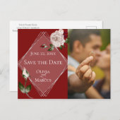 Carte Postale Photo Save the Date Wine and Blush Roses (Devant / Derrière)