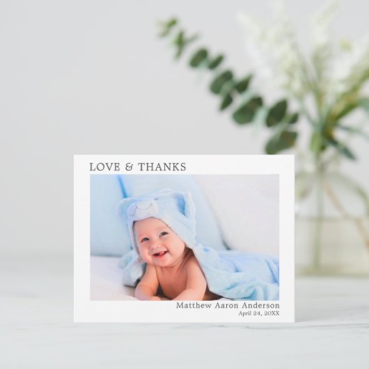 Carte Postale Photo simple de bébé avec amour et remerciements m (Debout devant)