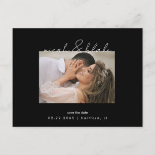 Carte Postale Photo simple et élégante Mariage noir Enregistrer