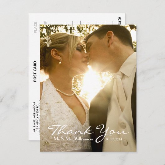 Carte Postale Photo simple Mariage Merci note | (Devant / Derrière)