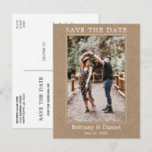 Carte Postale Photo Simple Moderne Enregistrer La Date Kraft (Devant / Derrière)