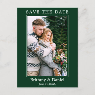Carte Postale Photo Simple Moderne Enregistrer La Date Vert