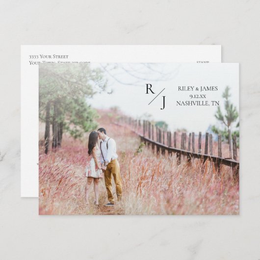 Carte Postale Photo Simple Monogramme Mariage Enregistrer la dat (Devant / Derrière)