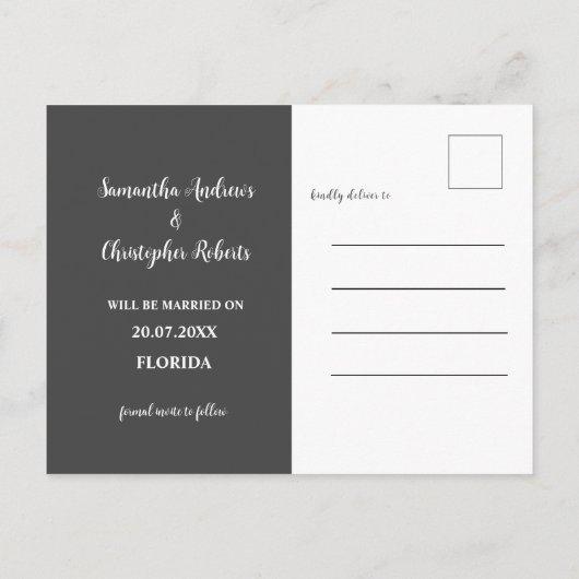 Carte Postale Photo simple noir et blanc Enregistrer le Mariage  (Dos)