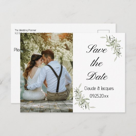 Carte Postale Photo Simplistic Eucalyptus Enregistrer La Date Ca (Devant / Derrière)