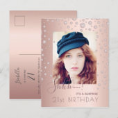 Carte Postale Photo Surprise Anniversaire fêté rose or invitatio (Devant / Derrière)