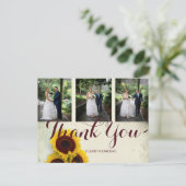 Carte Postale Photo Tournesol Rustique Merci Mariage moderne (Debout devant)