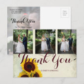 Carte Postale Photo Tournesol Rustique Merci Mariage moderne (Devant / Derrière)