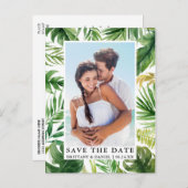 Carte Postale Photo Tropical Vert Moderne Enregistrer La Date (Devant / Derrière)