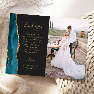 Carte Postale Photo Turquoise Agate Gold Mariage Merci