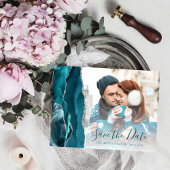 Carte Postale Photo turquoise Silver Agate Enregistrer la date