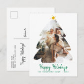 Carte Postale Photo verte simple Arbre de Noël Joyeux Fêtes (Devant / Derrière)