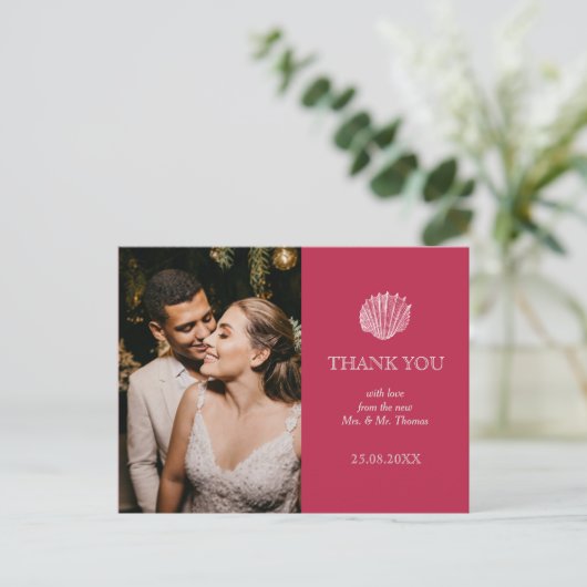 Carte Postale Photo Viva Magenta Coquillage Mariage Remerciement (Debout devant)