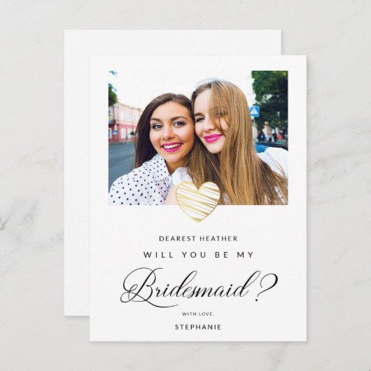Carte Postale Photo Will You Be My Bridesmaid White Heart (Devant / Derrière)