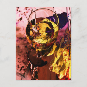 Carte Postale Photocollage de verre à vin et de feuille de vigne