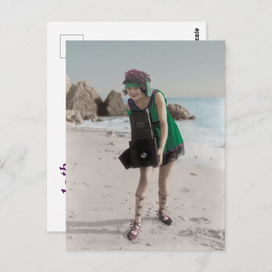 Carte Postale Photographe Flapper à la plage (Devant / Derrière)