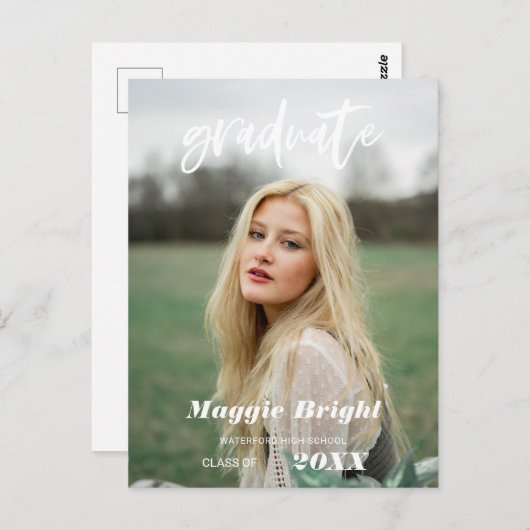 Carte Postale Photographie d'études supérieures à script moderne (Devant / Derrière)