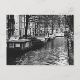 Carte Postale Photographie du canal d'Amsterdam noir et blanc