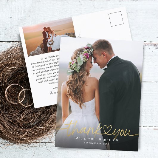 Carte Postale Photographies de script lettres main or Mariage Me