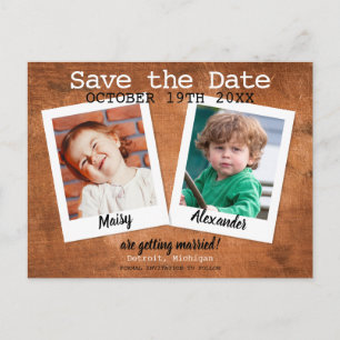 Carte Postale Photos de l'enfance Bois ancien Save the Date