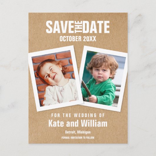 Carte Postale Photos d'enfance rustiques Boho Save the Date (Devant)