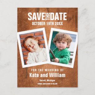 Carte Postale Photos d'enfance Sauvez la date Bois Vintage