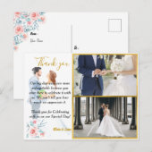 Carte Postale Photos Gold Frame Aquarelle Mariage Merci (Devant / Derrière)