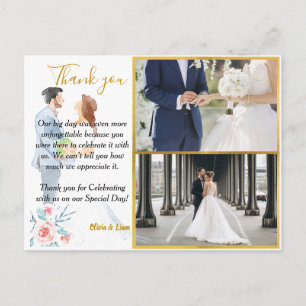 Carte Postale Photos Gold Frame Aquarelle Mariage Merci