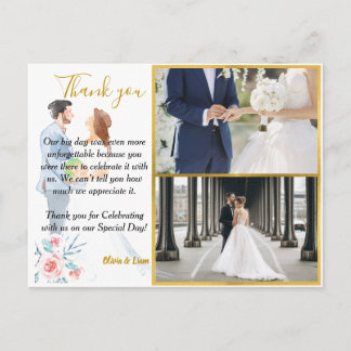 Carte Postale Photos Gold Frame Aquarelle Mariage Merci