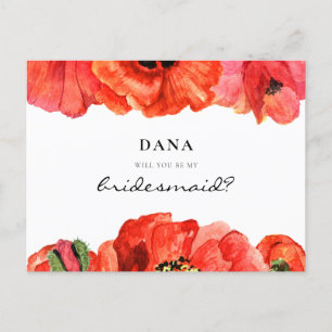 Carte Postale Photos rouges aquarelle Bridesmaid proposition
