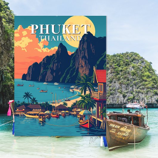 Carte postale Phuket Thailand Beach Retro Art