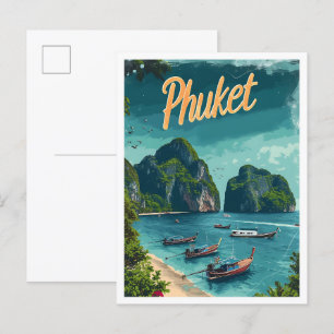 Carte Postale Phuket Thaïlande Illustration de voyage d'art Vint