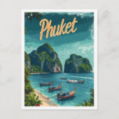 Carte Postale Phuket Thaïlande Illustration de voyage d'art Vint (Devant)