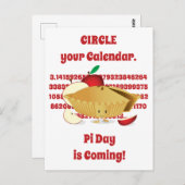 Carte Postale Pi Day Apple Pie Cartoon Chiffres rouges (Devant / Derrière)