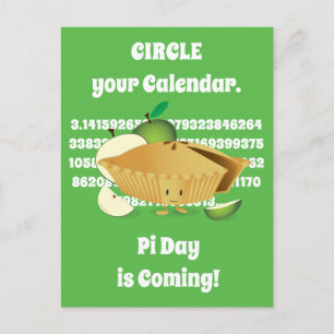 Carte Postale Pi Day Green Apple Pie Cartoon Numéro de caractère