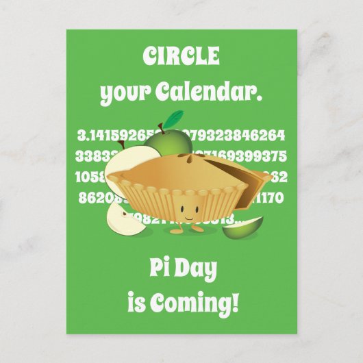 Carte Postale Pi Day Green Apple Pie Cartoon Numéros de caractèr (Devant)
