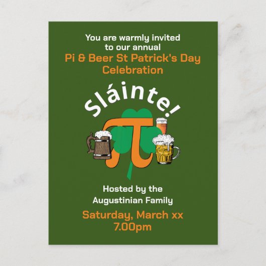 Carte postale PI ET BEER JOUR DE LA SAINT PATRICK  (Devant)