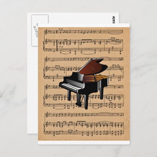 Carte Postale Piano ~ Avec Arrière - plan Partition (Devant / Derrière)