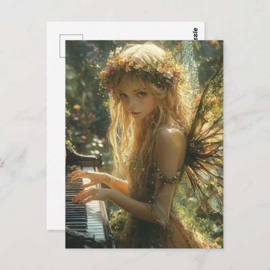 Carte Postale Piano de lecture de blond Fairy (Devant / Derrière)