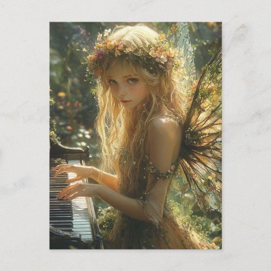 Carte Postale Piano de lecture de blond Fairy (Devant)