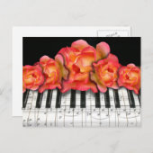 Carte Postale Piano Keyboard Roses et notes musicales (Devant / Derrière)