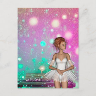 Carte Postale Piano surréaliste Vert & Arrière - plan rose & Bal