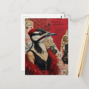 Carte Postale Pichette idiote en collage de fantaisie robe noire