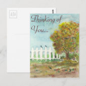 Carte Postale Picket d'automne et arbre avec oiseaux Aquarelle (Devant / Derrière)