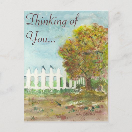 Carte Postale Picket d'automne et arbre avec oiseaux Aquarelle (Devant)