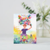 Carte Postale Pickleball Anniversaire avec fleurs et arc-en-ciel (Debout devant)