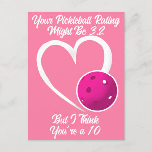 Carte Postale Pickleball Classement Valentine Coeur Magenta Rose